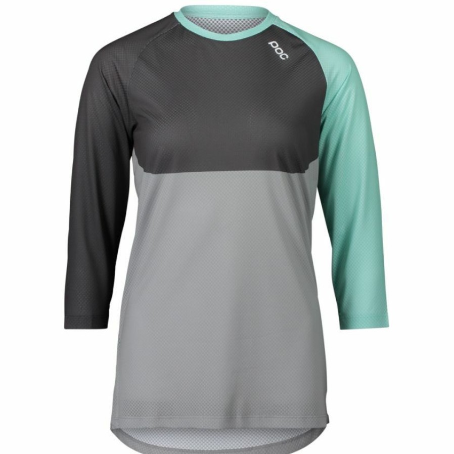 Clothing * | Poc Mtb Pure 3/4 Womens Jersey Green/Grey 2022 Fire Sale