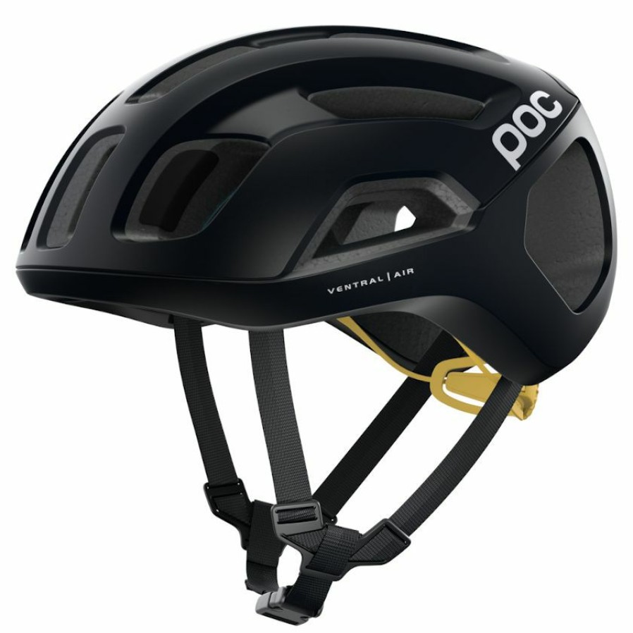 Helmets * | Poc Ventral Air Spin Road Helmet Uranium Black/Sulfur Yellow Matte Premium Product