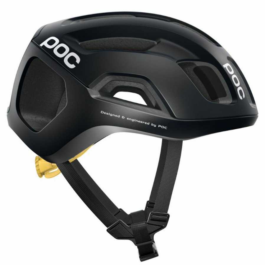 Helmets * | Poc Ventral Air Spin Road Helmet Uranium Black/Sulfur Yellow Matte Premium Product